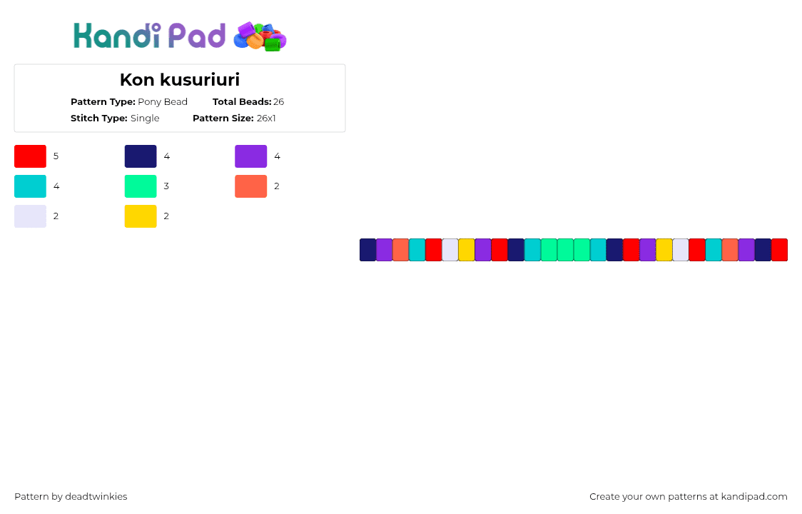 Kon kusuriuri - Pony Bead Pattern by deadtwinkies on Kandi Pad - purple,red