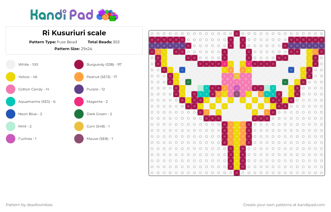 Ri Kusuriuri scale - Fuse Bead Pattern by deadtwinkies on Kandi Pad - yellow,pink