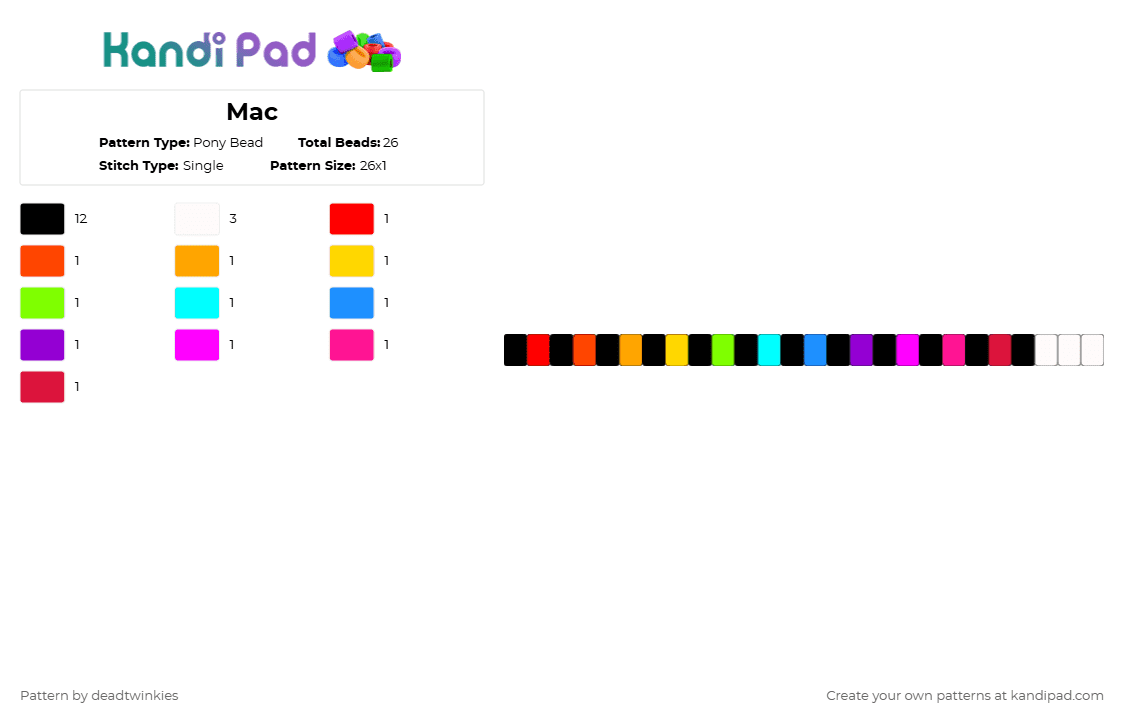 Mac - Pony Bead Pattern by deadtwinkies on Kandi Pad - black, light blue, pink, red