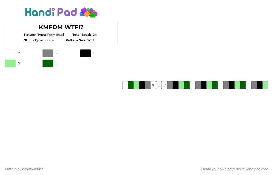KMFDM WTF!? - Pony Bead Pattern by deadtwinkies on Kandi Pad - gray, teal