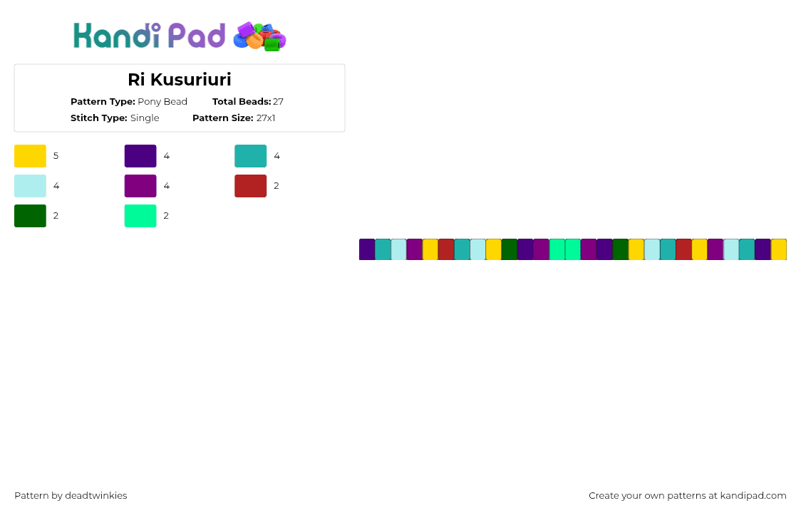 Ri Kusuriuri - Pony Bead Pattern by deadtwinkies on Kandi Pad - teal,light blue,yellow,colorful