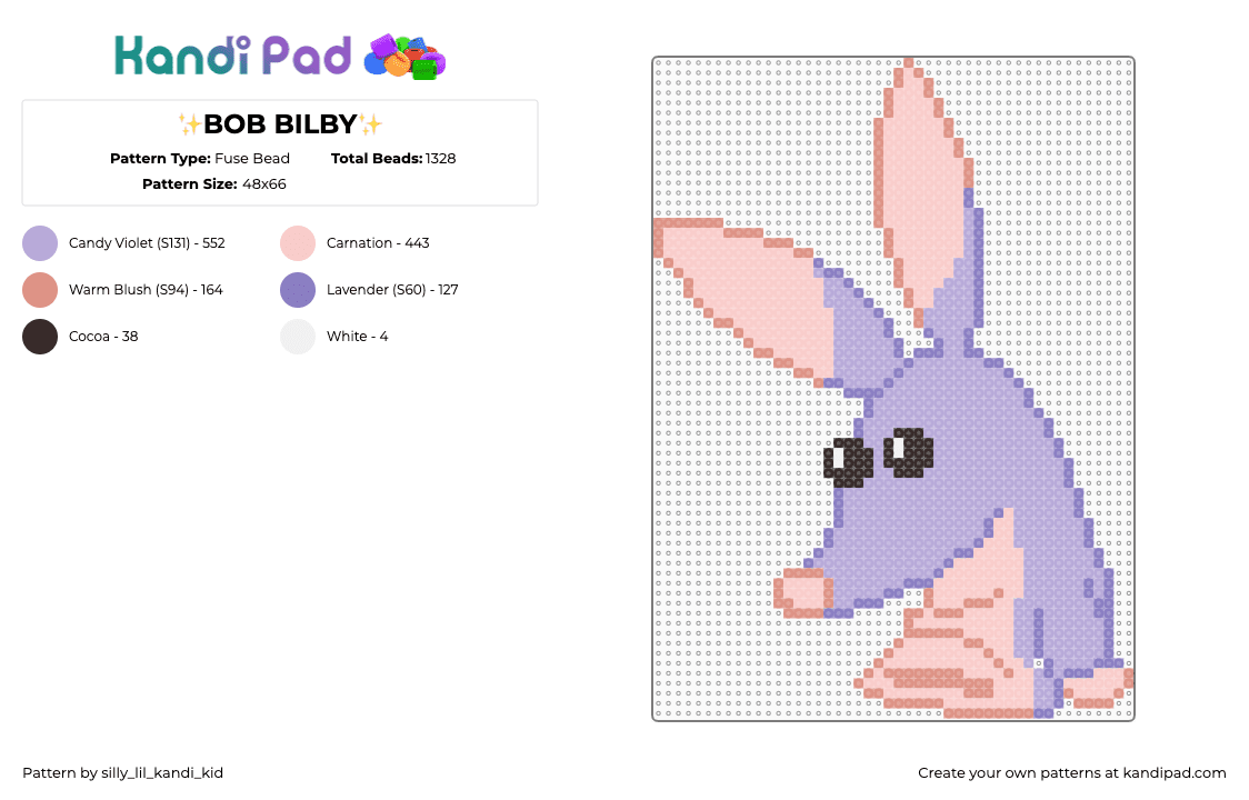 ✨BOB BILBY✨ - Fuse Bead Pattern by silly_lil_kandi_kid on Kandi Pad - beige,pink,bobbilby,bluey,purple,puppet,cute,simple,basic,easy