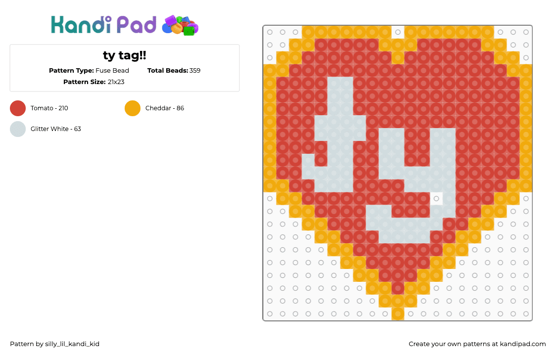 ty tag!! - Fuse Bead Pattern by silly_lil_kandi_kid on Kandi Pad - red,orange,toys,ty,cute,simple,basic,stuffy,stuffed animal