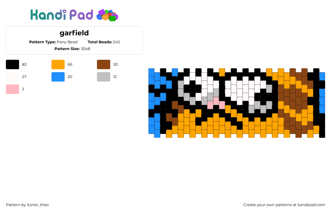 garfield - Pony Bead Pattern by itznot_theo on Kandi Pad - orange,red