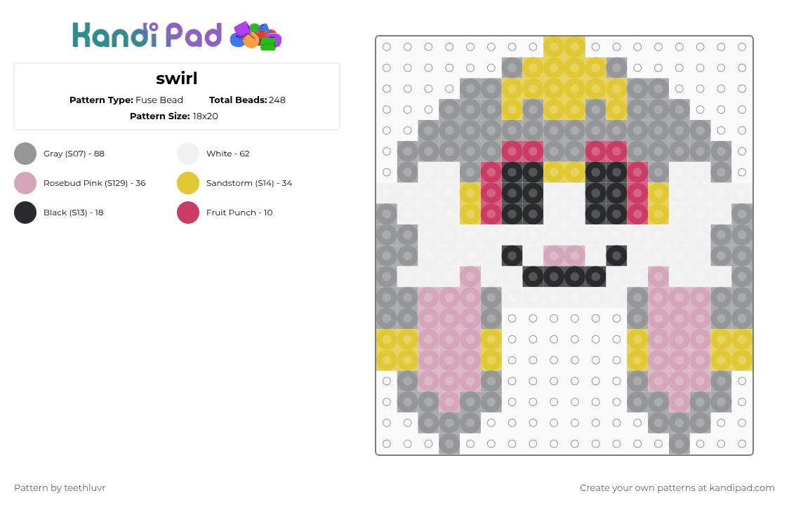 swirl - Fuse Bead Pattern by teethluvr on Kandi Pad - gray,furry,fursona,bunny
