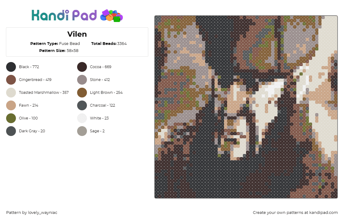 Vilen - Fuse Bead Pattern by lovely_wayniac on Kandi Pad - 