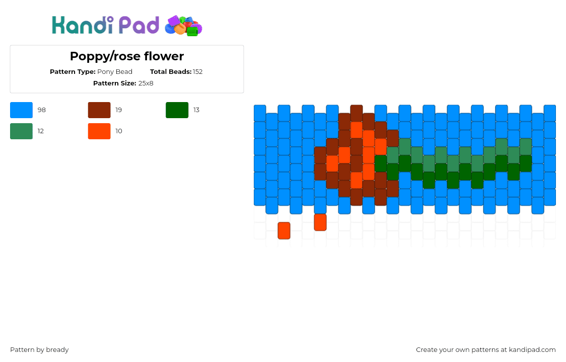 Poppy/rose flower - Pony Bead Pattern by bready on Kandi Pad - light blue,rose,poppy,flower