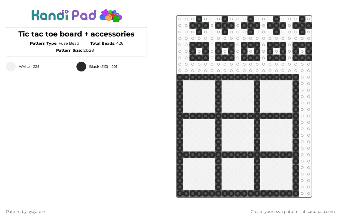 Tic tac toe board + accessories - Fuse Bead Pattern by ayayapie on Kandi Pad - black,white