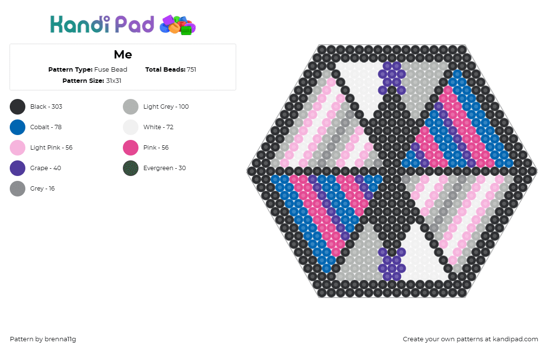 Me - Fuse Bead Pattern by brenna11g on Kandi Pad - demisexual,bisexual,pride,hexagon,geometric,symmetrical,identity,support,pink,bl