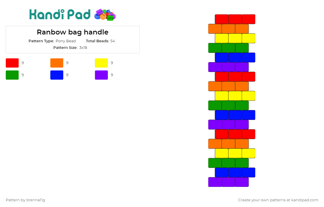 Ranbow bag handle - Pony Bead Pattern by brenna11g on Kandi Pad - rainbow,bag,vibrant,accessories,joyful,cascade,standout