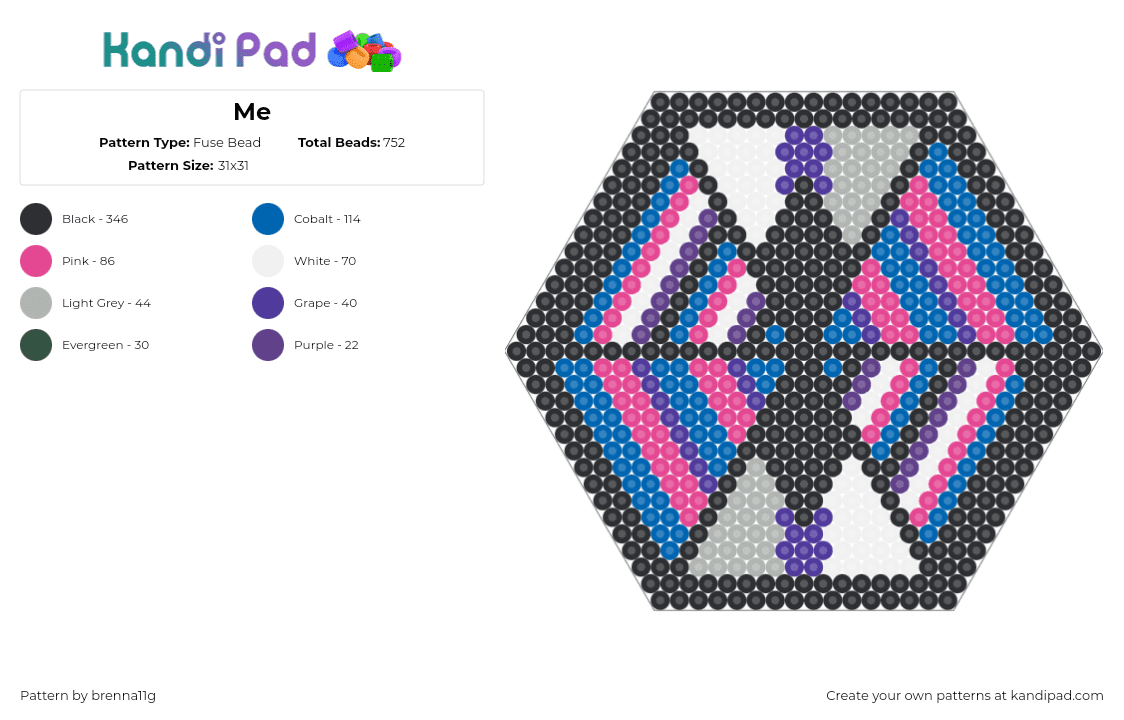 Me - Fuse Bead Pattern by brenna11g on Kandi Pad - demisexual,bisexual,pride,hexagon,geometric,community,pink,blue,black