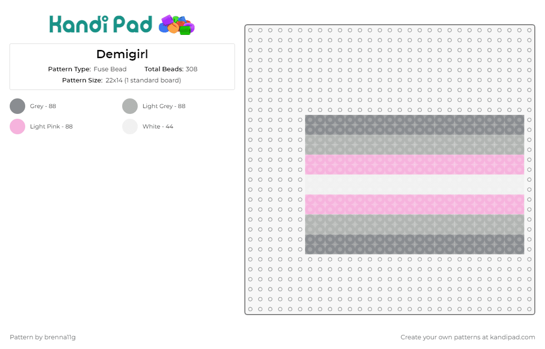 Demigirl - Fuse Bead Pattern by brenna11g on Kandi Pad - demigirl,pride,flag,minimalist,expressive,identity,individuality,soft,pink,gray