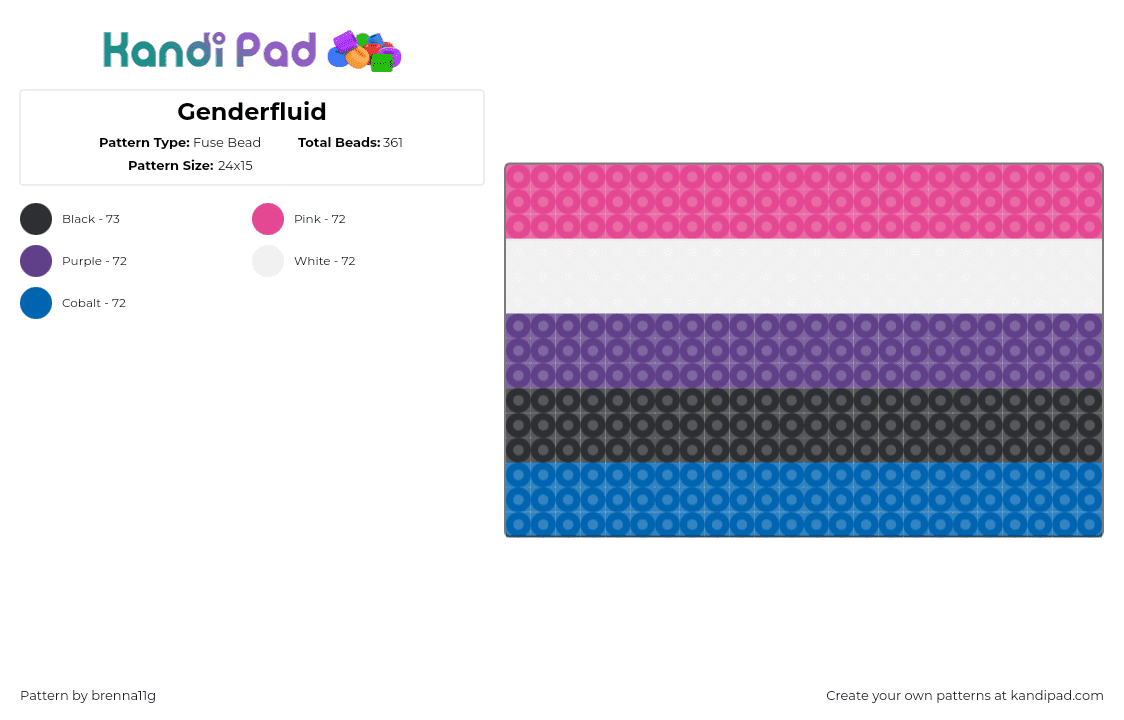 Genderfluid - Fuse Bead Pattern by brenna11g on Kandi Pad - genderfluid,pride,flag,stripes,pink,white,purple,blue