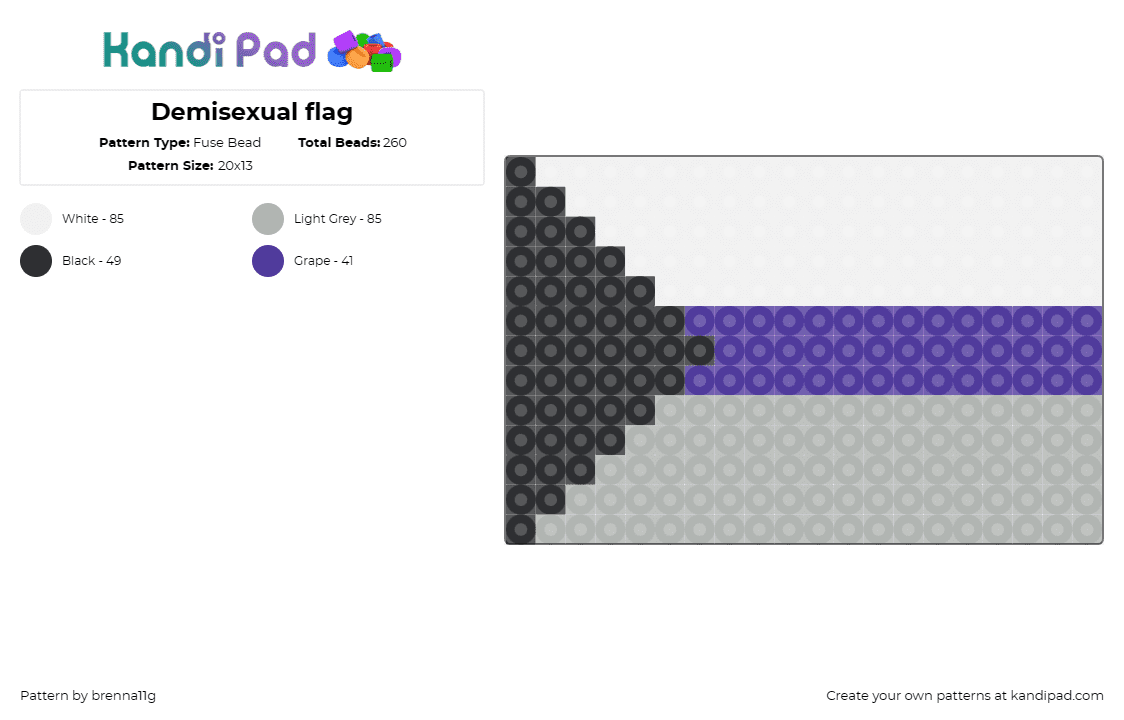 Demisexual flag - Fuse Bead Pattern by brenna11g on Kandi Pad - demisexual,pride,flag,triangular,statement,individuality,recognition,purple,gray