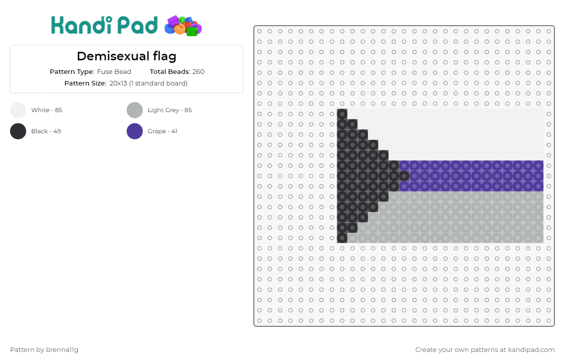 Demisexual flag - Fuse Bead Pattern by brenna11g on Kandi Pad - demisexual,pride,flag,triangular,statement,individuality,recognition,creative,purple,gray