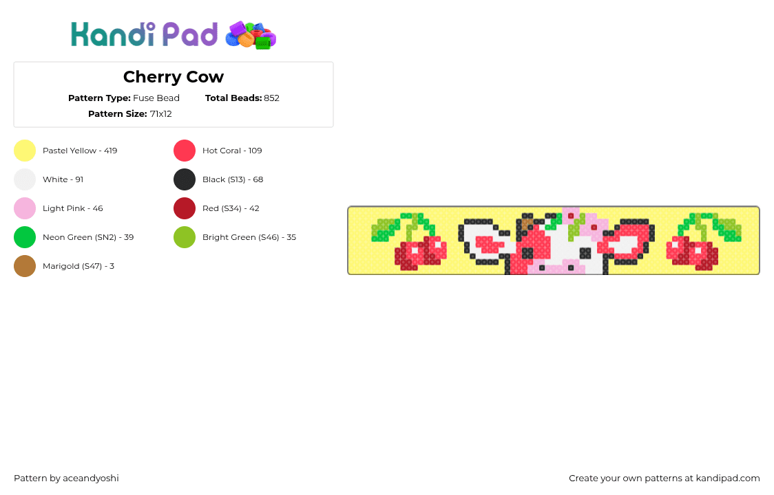 Cherry Cow - Fuse Bead Pattern by aceandyoshi on Kandi Pad - red,yellow
