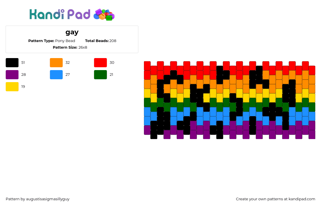 gay - Pony Bead Pattern by augustisasigmasillyguy on Kandi Pad - orange,red,light blue,pink