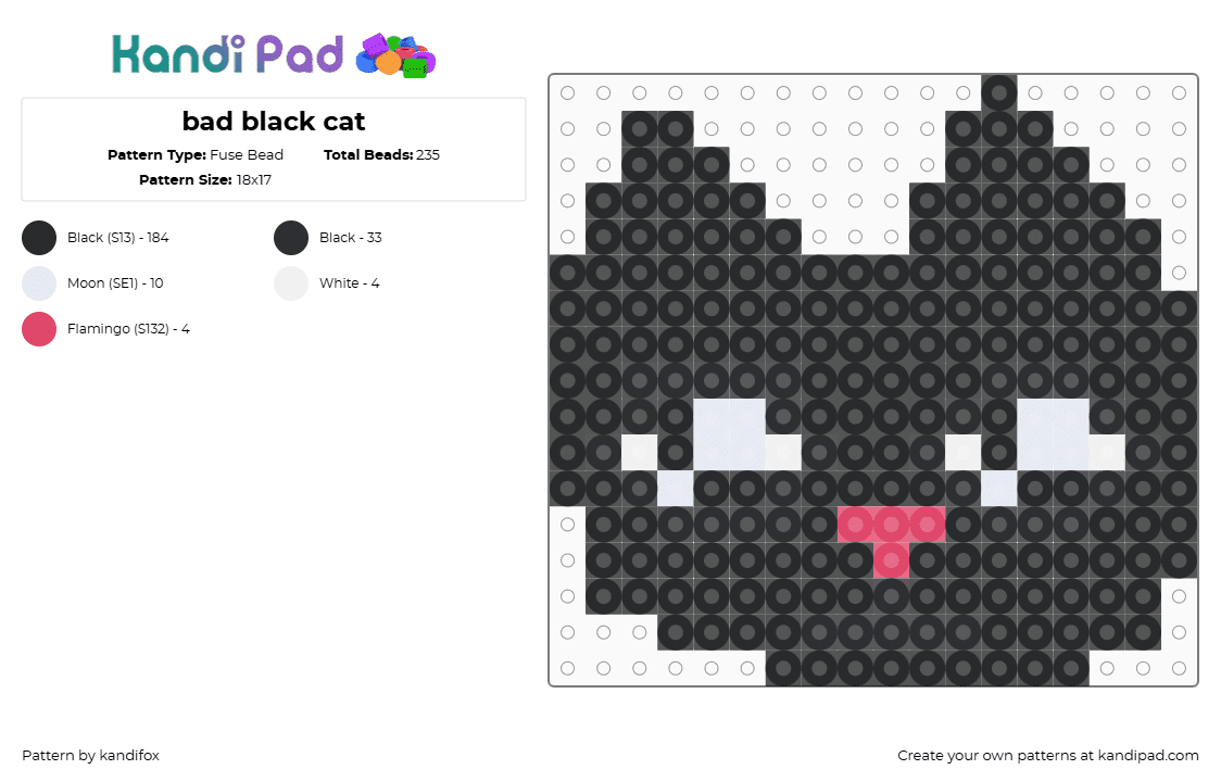 bad black cat - Fuse Bead Pattern by kandifox on Kandi Pad - black,white