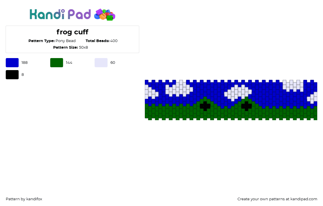 frog cuff - Pony Bead Pattern by kandifox on Kandi Pad - green,purple