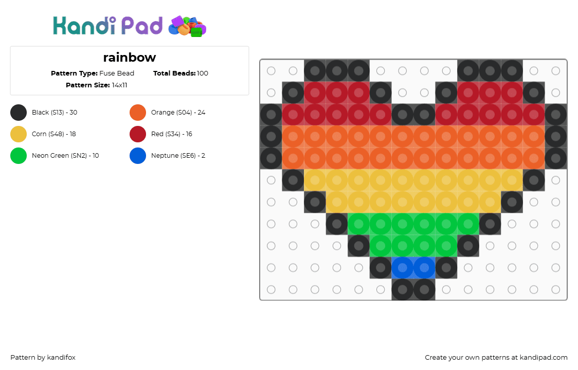 rainbow - Fuse Bead Pattern by kandifox on Kandi Pad - red,orange,yellow