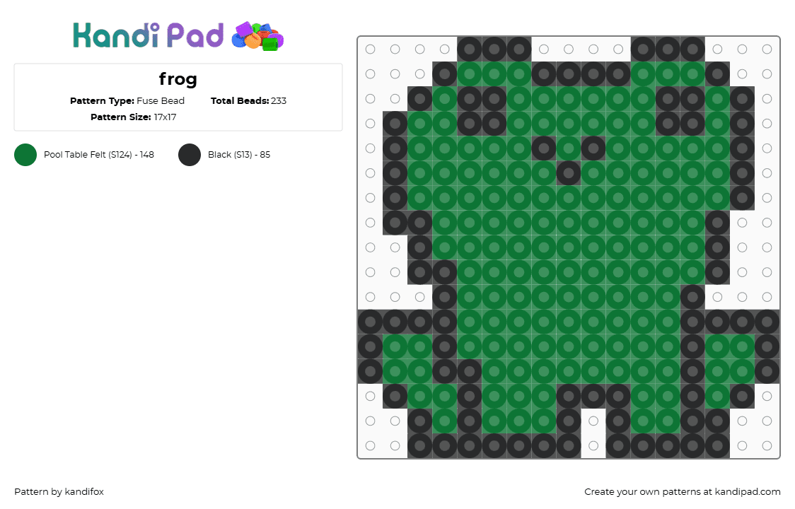 frog - Fuse Bead Pattern by kandifox on Kandi Pad - black,green