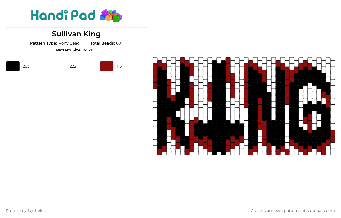 Sullivan King - Pony Bead Pattern by faytheless on Kandi Pad - sullivan king,dj,text,bloody,edm,music,metal,intense,red,black