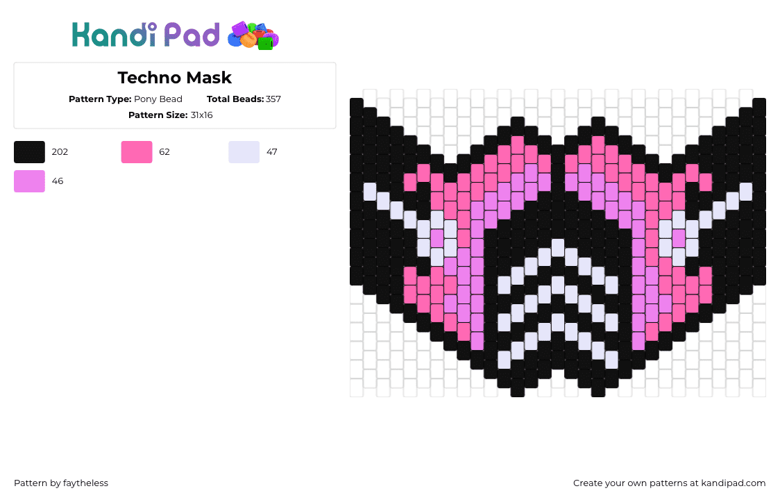 Techno Mask - Pony Bead Pattern by faytheless on Kandi Pad - techno,android,music,mask,electronic,digital,cyber,pink,black