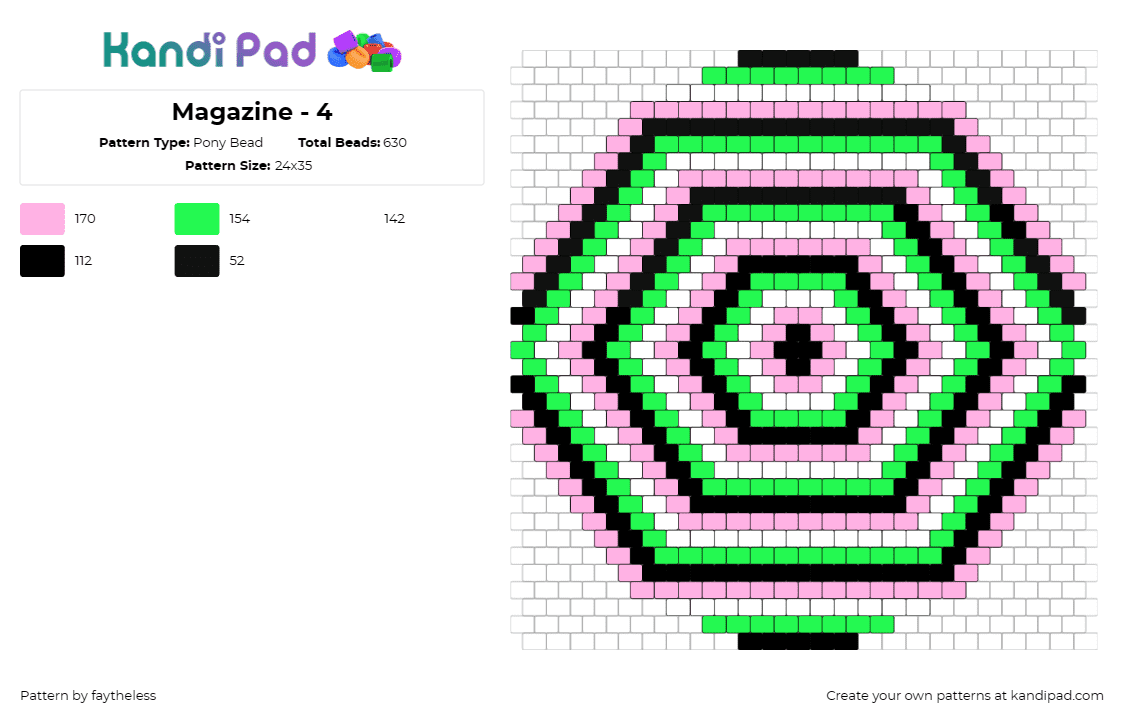 Magazine - 4 - Pony Bead Pattern by faytheless on Kandi Pad - hexagon,trippy,geometric,spiral,intriguing,mesmerizing,pattern,green,pink