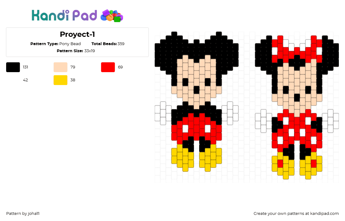 Proyect-1 - Pony Bead Pattern by joha11 on Kandi Pad - beige,red