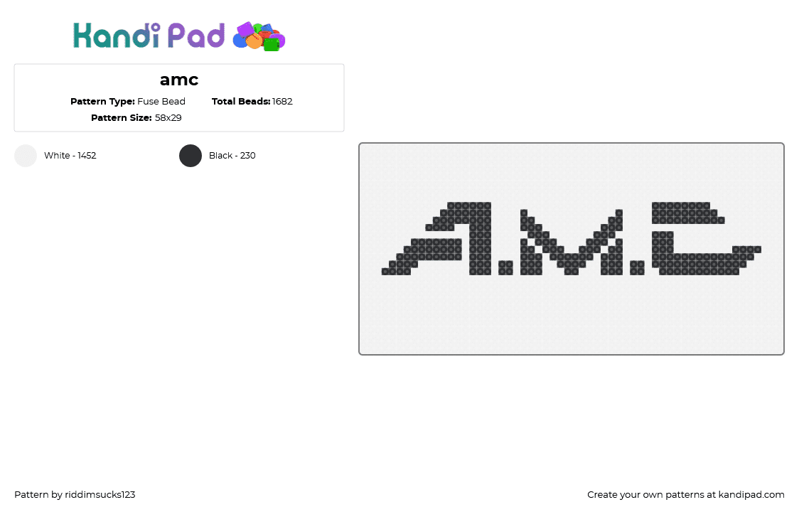 amc - Fuse Bead Pattern by riddimsucks123 on Kandi Pad - white