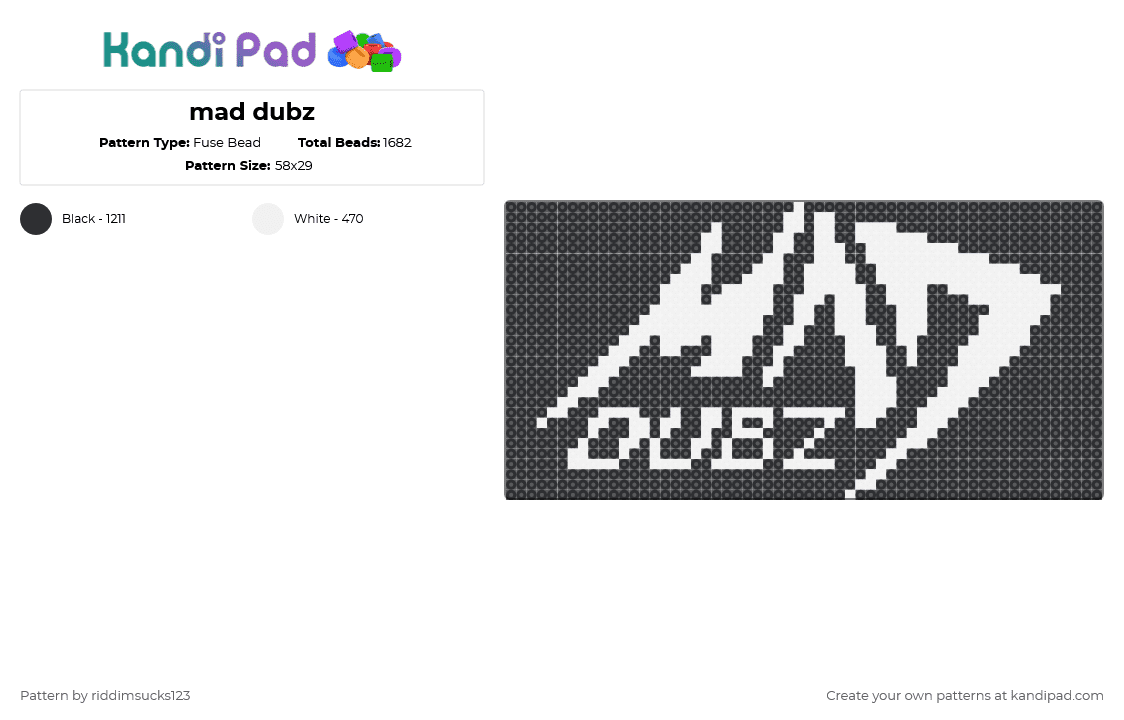 mad dubz - Fuse Bead Pattern by riddimsucks123 on Kandi Pad - white,black,riddim,edm,dubstep