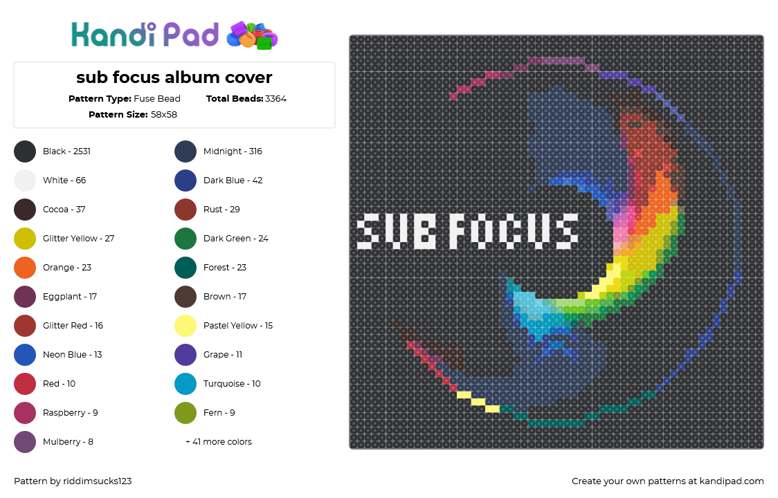 sub focus album cover - Fuse Bead Pattern by riddimsucks123 on Kandi Pad - black,purple,brown,blue,green,colorful