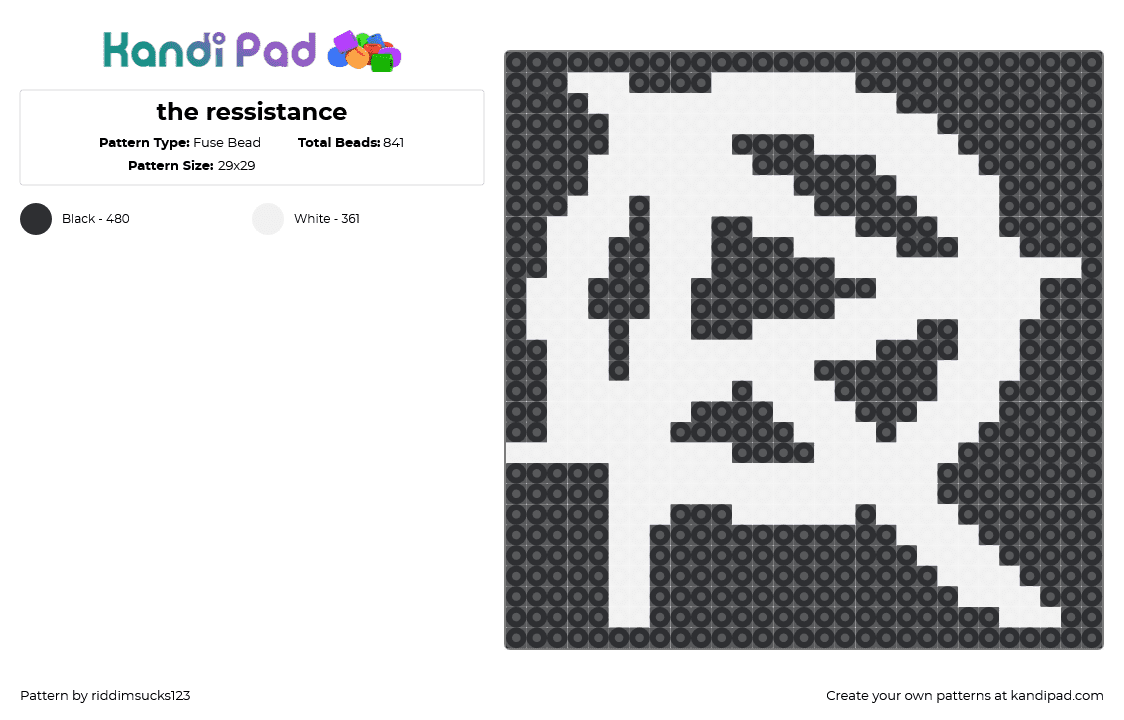 the ressistance - Fuse Bead Pattern by riddimsucks123 on Kandi Pad - white,black