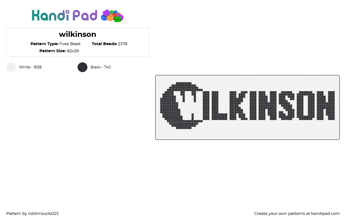 wilkinson - Fuse Bead Pattern by riddimsucks123 on Kandi Pad - white,black,dnb