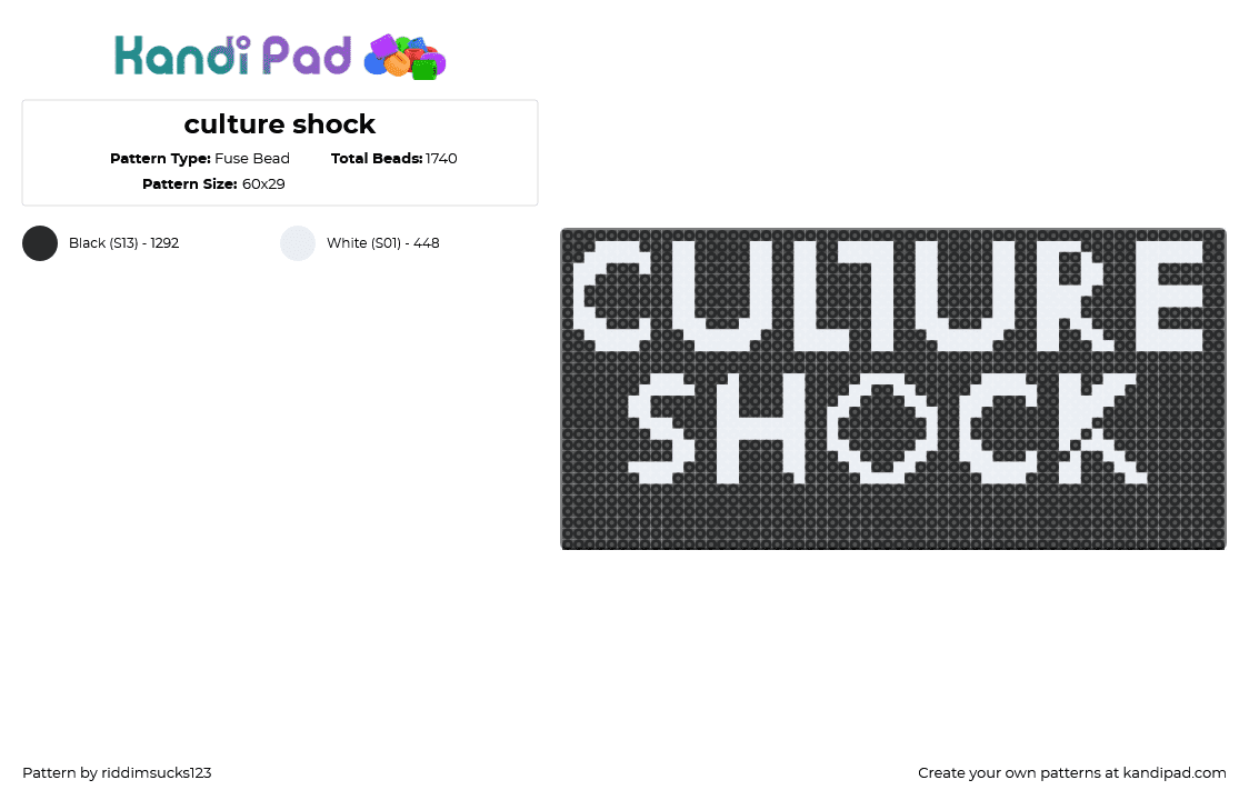 culture shock - Fuse Bead Pattern by riddimsucks123 on Kandi Pad - black,dnb,culture shock,worship