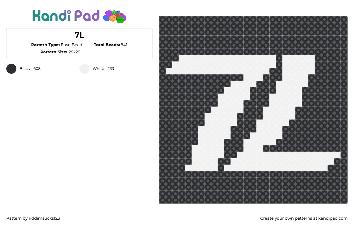 7L - Fuse Bead Pattern by riddimsucks123 on Kandi Pad - black,white