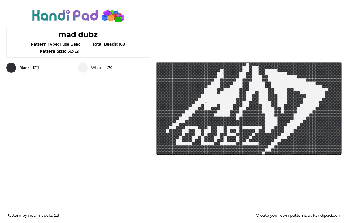 mad dubz - Fuse Bead Pattern by riddimsucks123 on Kandi Pad - white,black