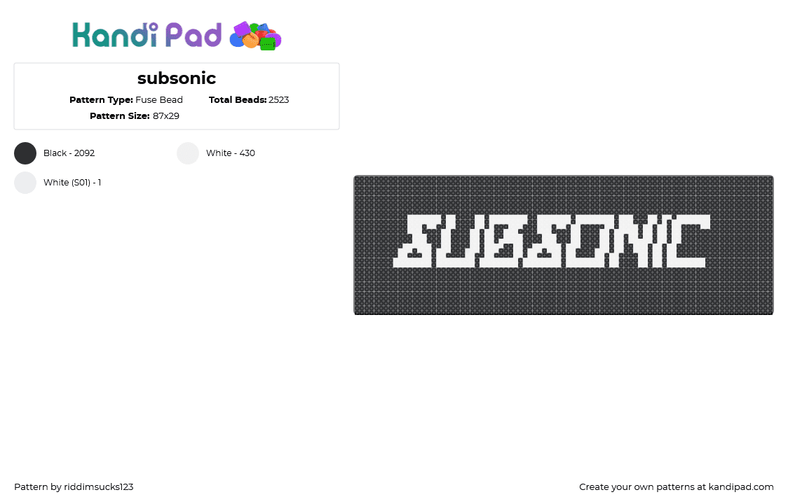 subsonic - Fuse Bead Pattern by riddimsucks123 on Kandi Pad - black,dnb