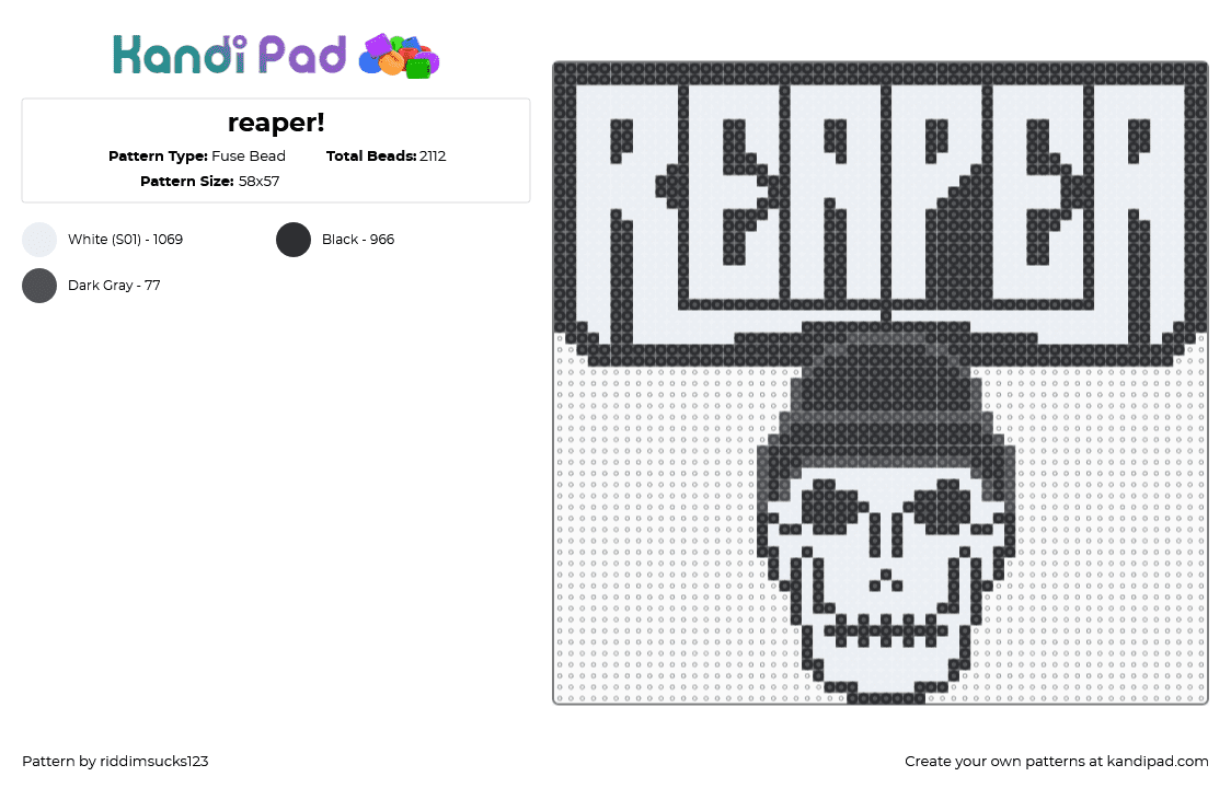 reaper! - Fuse Bead Pattern by riddimsucks123 on Kandi Pad - white