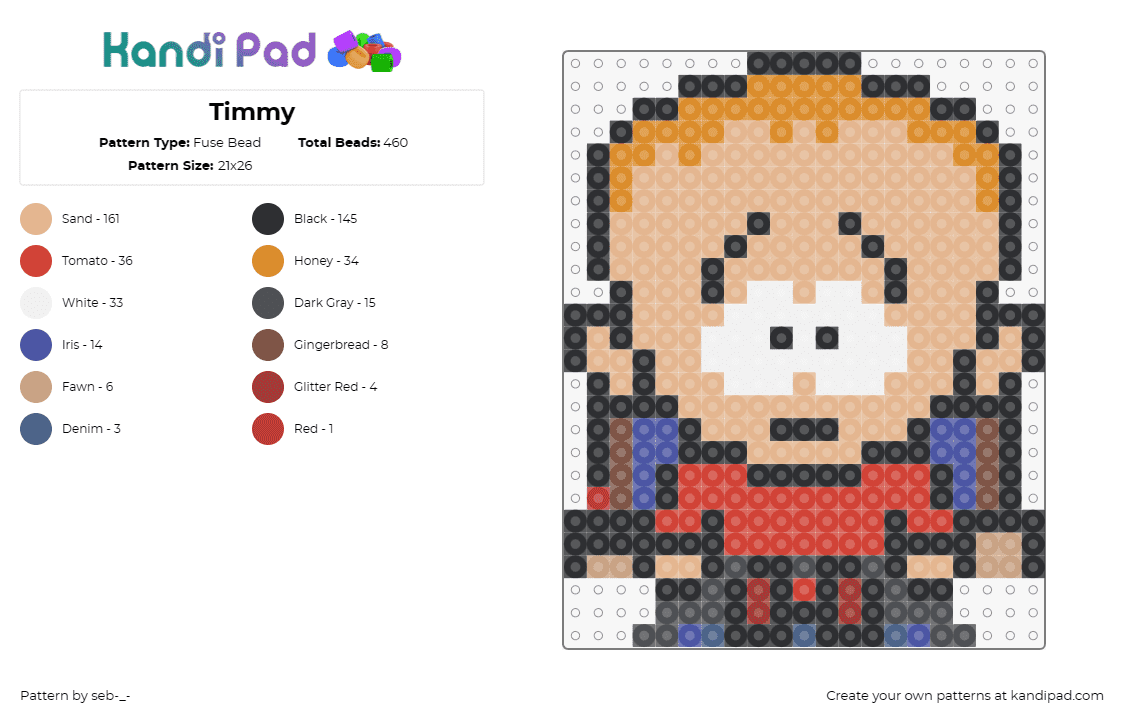 Timmy - Fuse Bead Pattern by seb-_- on Kandi Pad - timmy,south park,wheelchair,animated,character,irreverent,humor,bold,personality