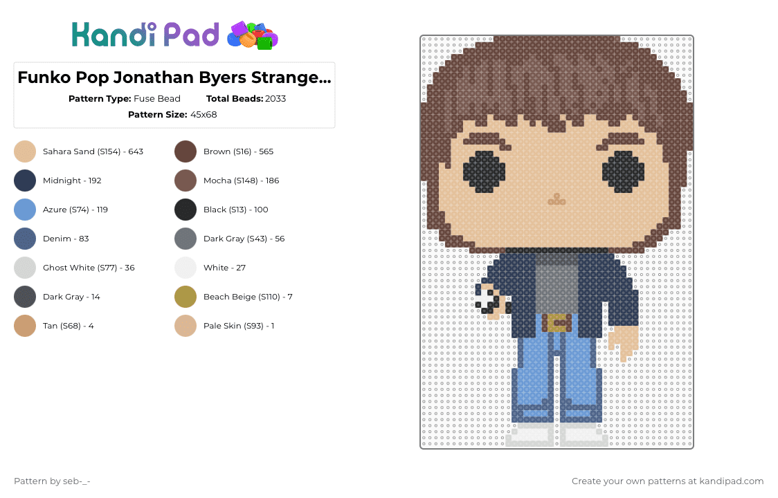 Funko Pop Jonathan Byers Stranger Things 5 - Fuse Bead Pattern by seb-_- on Kandi Pad - brown,beige,stranger things,stranger things season 5,stranger things 5,jonathan byers,stranger things jonathan