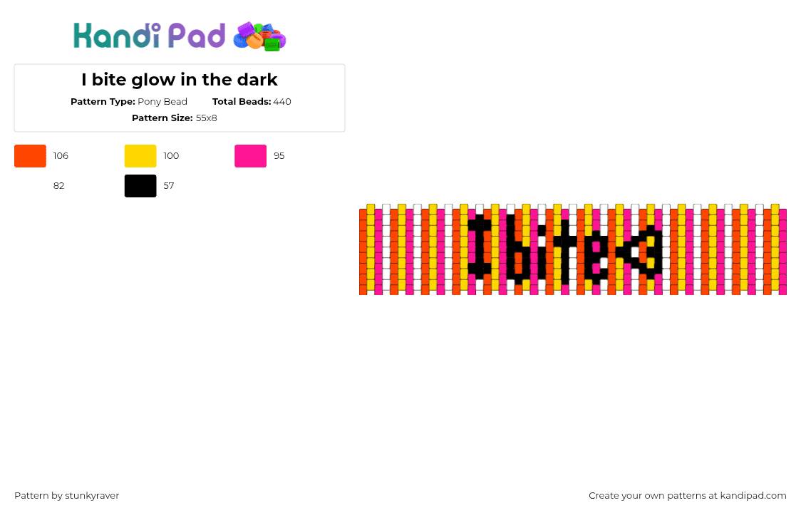 I bite glow in the dark - Pony Bead Pattern by stunkyraver on Kandi Pad - yellow,red