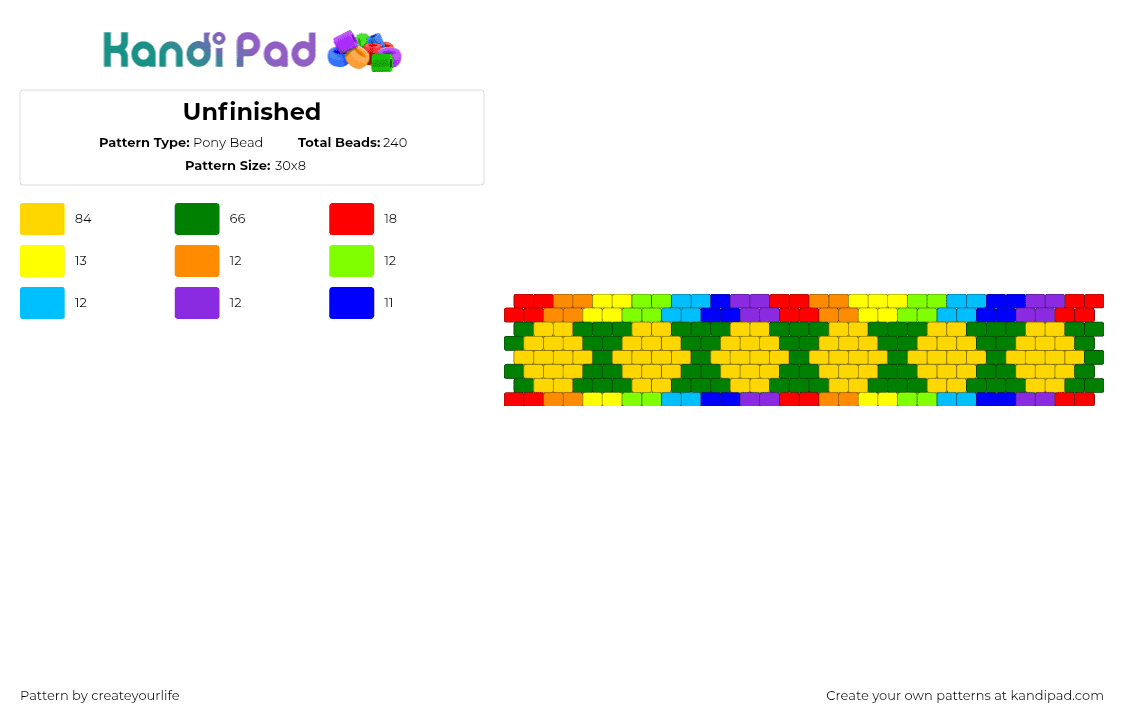 Unfinished - Pony Bead Pattern by createyourlife on Kandi Pad - green,yellow