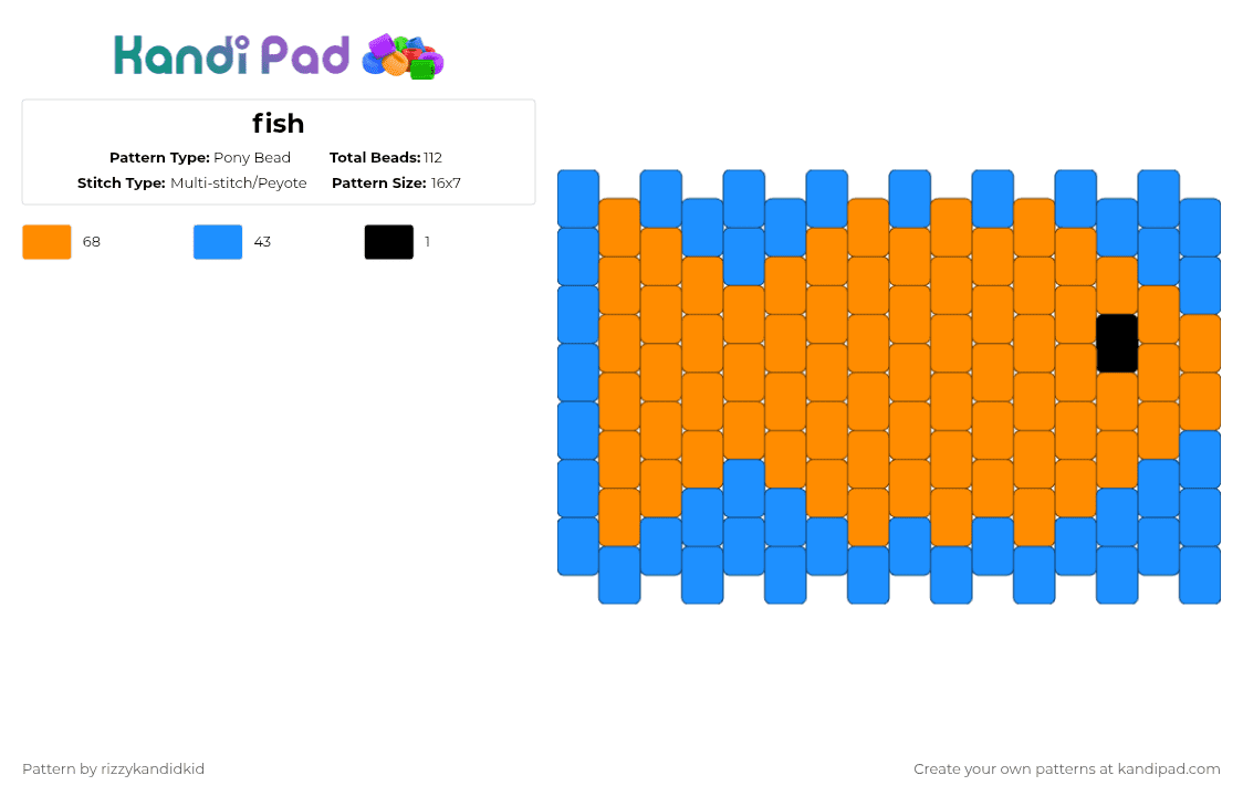 fish - Pony Bead Pattern by rizzykandidkid on Kandi Pad - cotdsushi, light blue, orange
