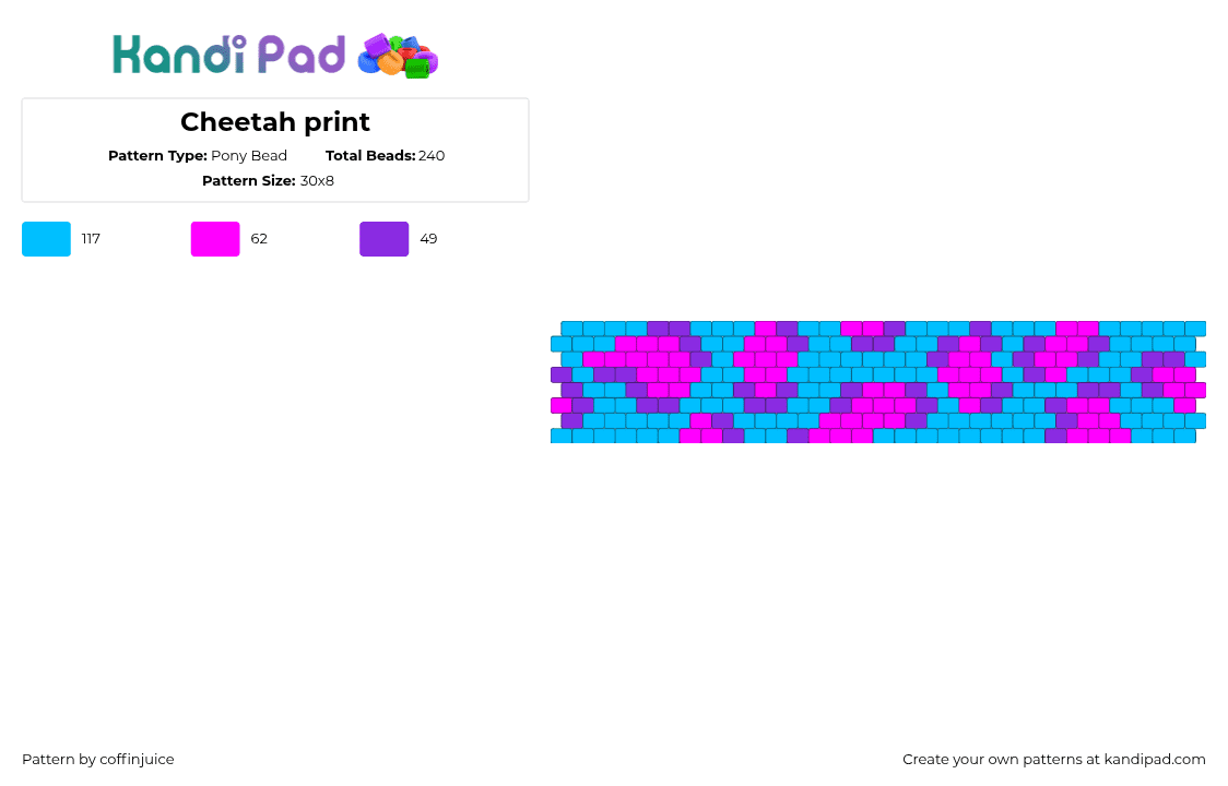Cheetah print - Pony Bead Pattern by coffinjuice on Kandi Pad - light blue,pink,cheetah,purple,blue,pattern