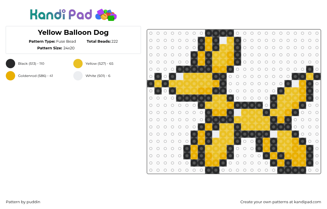 Yellow Balloon Dog - Fuse Bead Pattern by puddin on Kandi Pad - yellow,orange