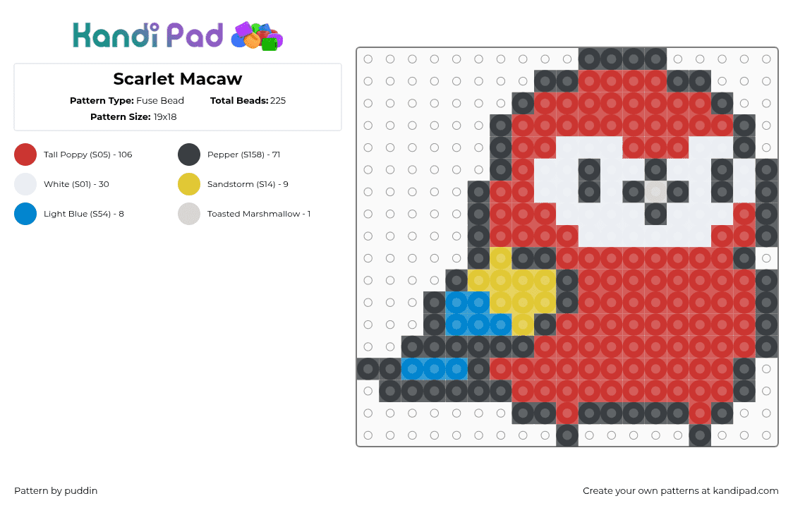 Scarlet Macaw - Fuse Bead Pattern by puddin on Kandi Pad - scarlet macaw,parrot,bird,cute,charm,animal,red