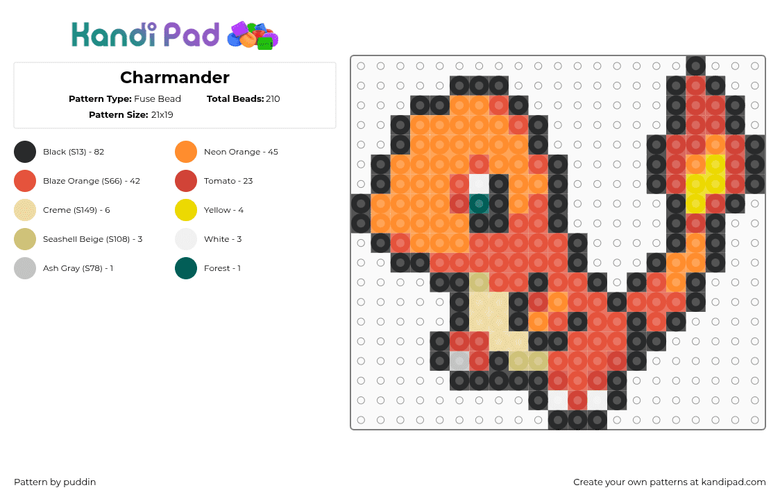 Charmander - Fuse Bead Pattern by puddin on Kandi Pad - orange,red