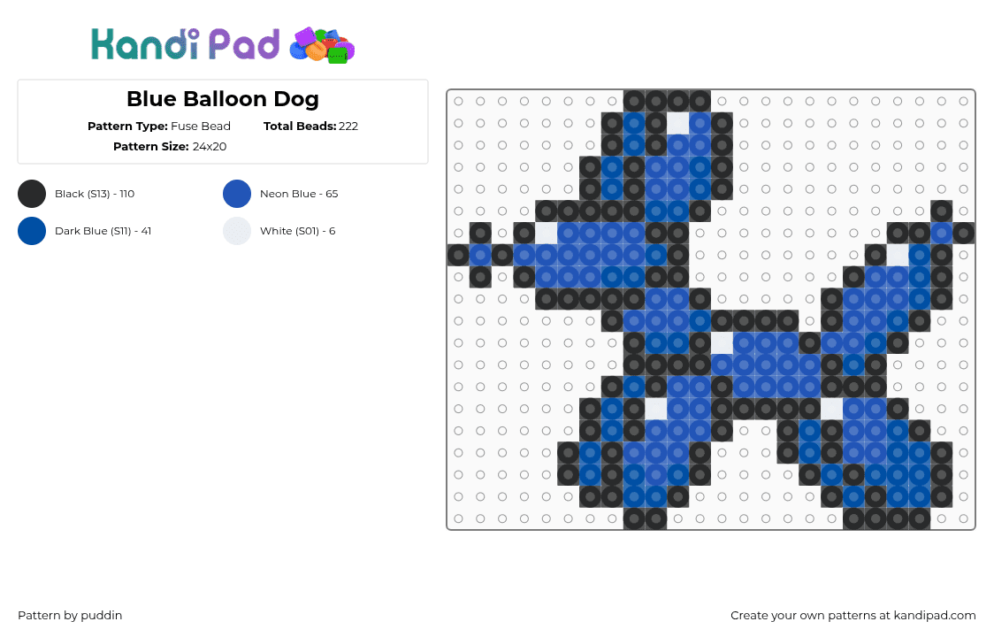 Blue Balloon Dog - Fuse Bead Pattern by puddin on Kandi Pad - blue