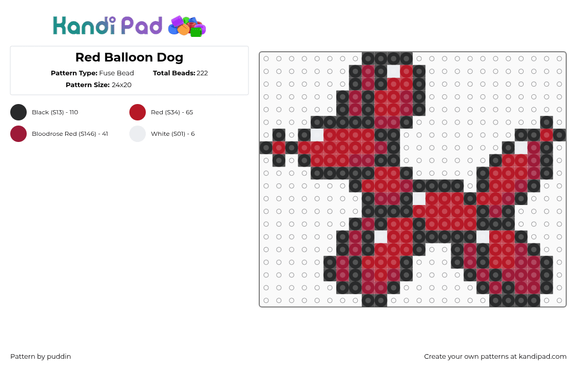 Red Balloon Dog - Fuse Bead Pattern by puddin on Kandi Pad - red